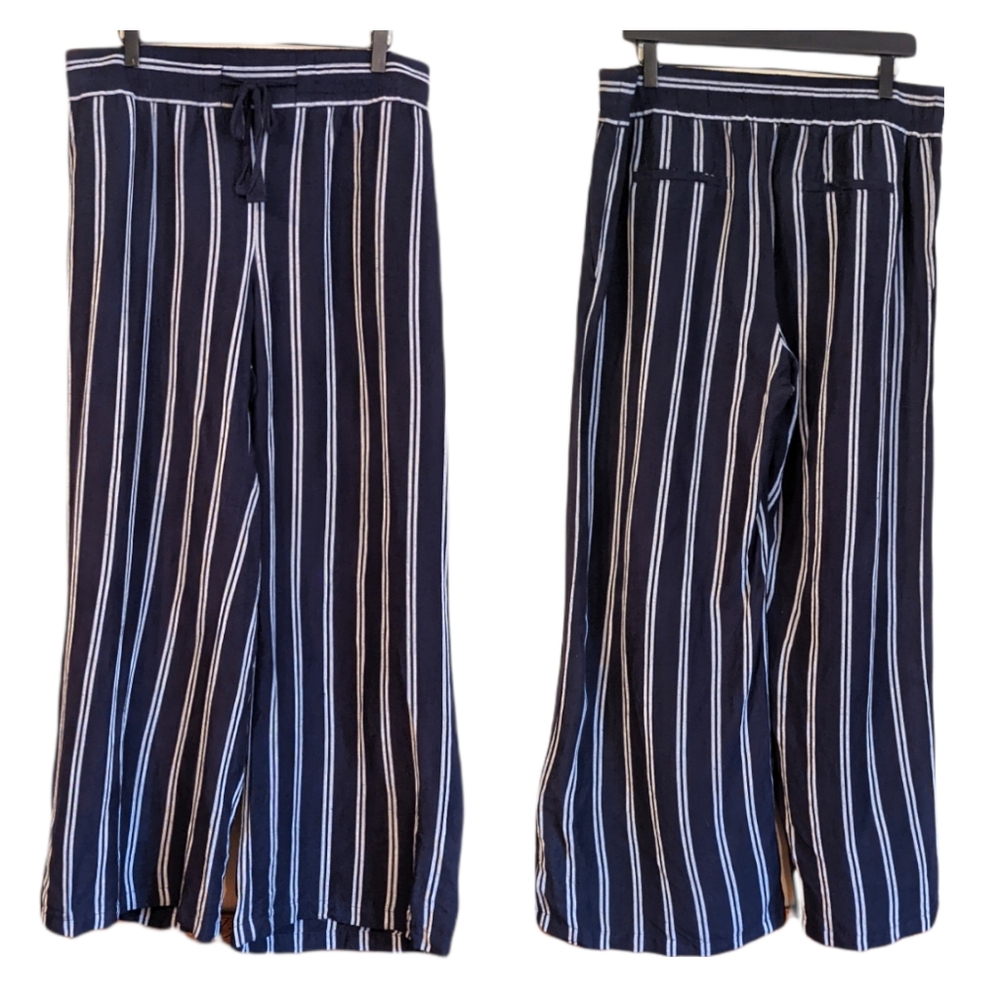 LINEN BLEND A NEW DAY XL blue white striped pants loose wide leg